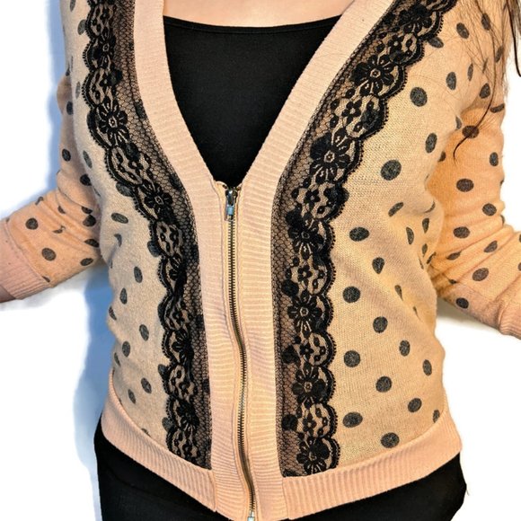 Spoiled Polka Dot Cardigan Sweater with Zipper M - Picture 5 of 11